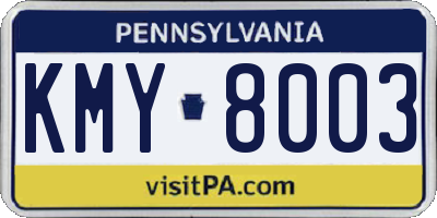 PA license plate KMY8003