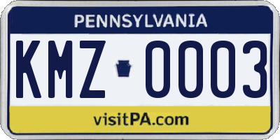 PA license plate KMZ0003