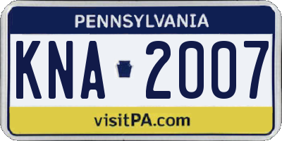 PA license plate KNA2007
