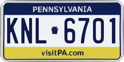 PA license plate KNL6701