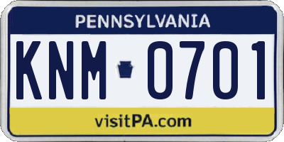 PA license plate KNM0701