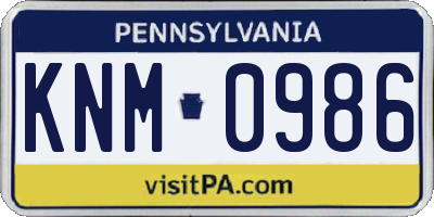 PA license plate KNM0986