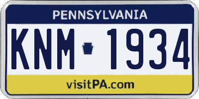PA license plate KNM1934
