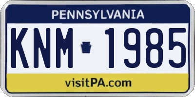 PA license plate KNM1985
