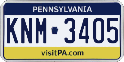 PA license plate KNM3405