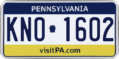 PA license plate KNO1602