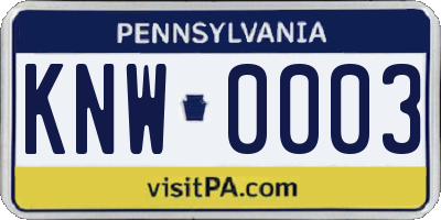 PA license plate KNW0003