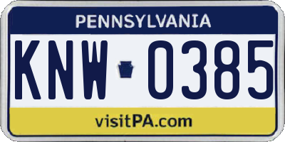 PA license plate KNW0385