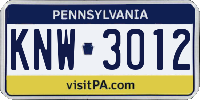 PA license plate KNW3012