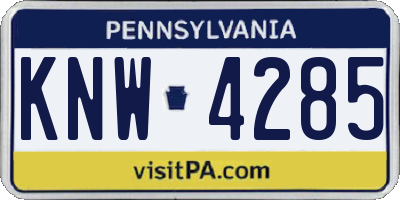 PA license plate KNW4285