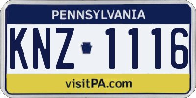 PA license plate KNZ1116