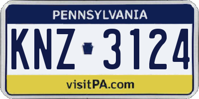 PA license plate KNZ3124