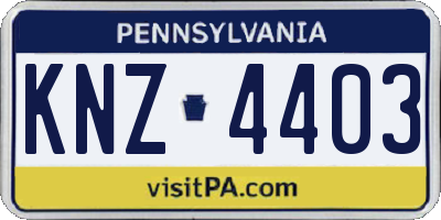 PA license plate KNZ4403
