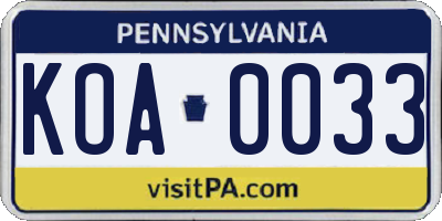 PA license plate KOA0033