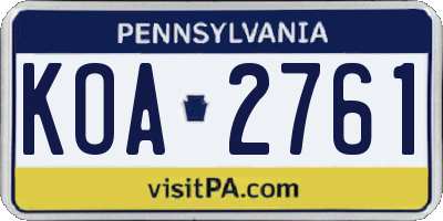 PA license plate KOA2761