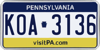 PA license plate KOA3136