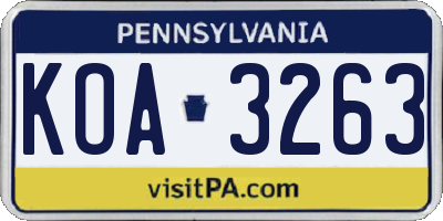 PA license plate KOA3263