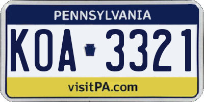 PA license plate KOA3321