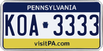 PA license plate KOA3333