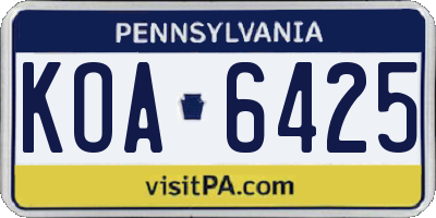 PA license plate KOA6425
