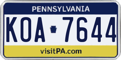 PA license plate KOA7644