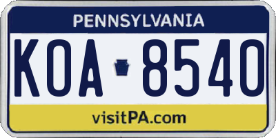 PA license plate KOA8540