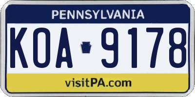 PA license plate KOA9178