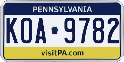 PA license plate KOA9782