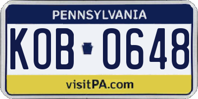 PA license plate KOB0648
