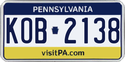 PA license plate KOB2138
