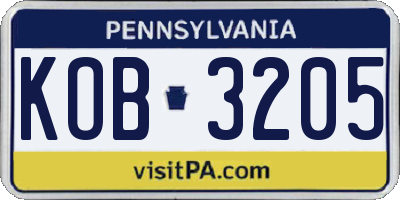 PA license plate KOB3205