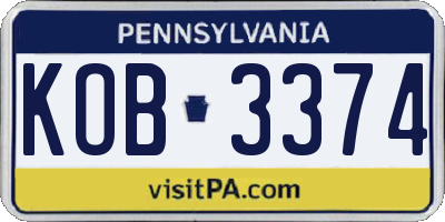 PA license plate KOB3374