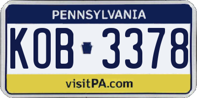 PA license plate KOB3378