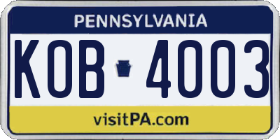 PA license plate KOB4003