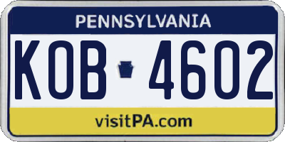 PA license plate KOB4602