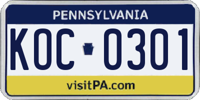 PA license plate KOC0301