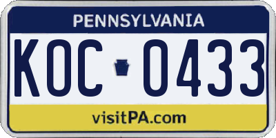 PA license plate KOC0433