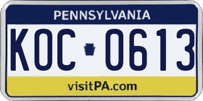 PA license plate KOC0613