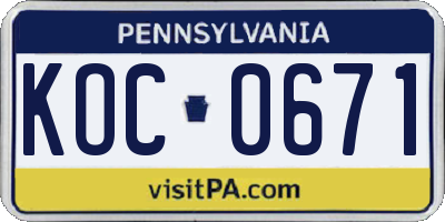 PA license plate KOC0671
