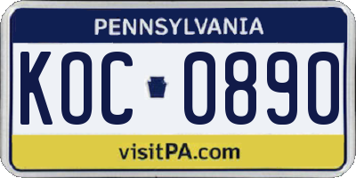 PA license plate KOC0890