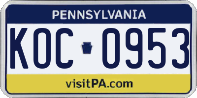 PA license plate KOC0953