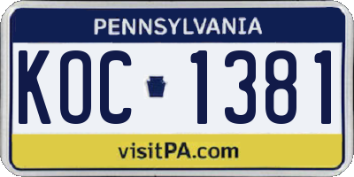 PA license plate KOC1381