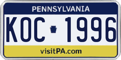 PA license plate KOC1996