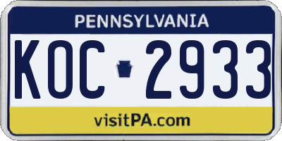 PA license plate KOC2933