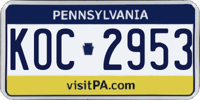 PA license plate KOC2953