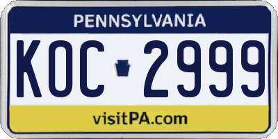 PA license plate KOC2999