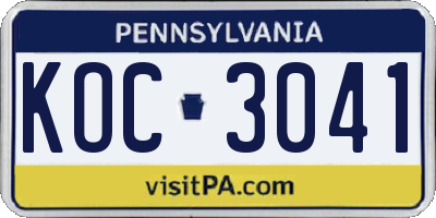 PA license plate KOC3041