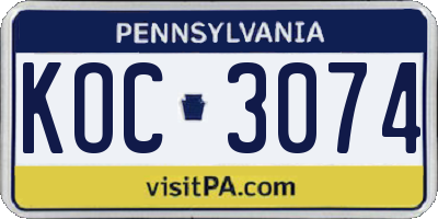 PA license plate KOC3074