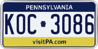 PA license plate KOC3086