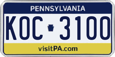 PA license plate KOC3100
